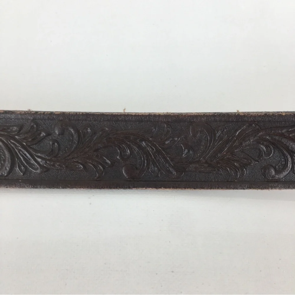 Tony Lama Western Tooled Top Grain Leather Belt Brown Unisex Size 24 Cowboy Belt